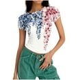 thumbnail image 4 of qucoqpe Womens 2026 Spring Summer Fashion Floral Printed Crewneck Short Sleeve Tee Casual Slim Fit Blouses Tops, 4 of 5