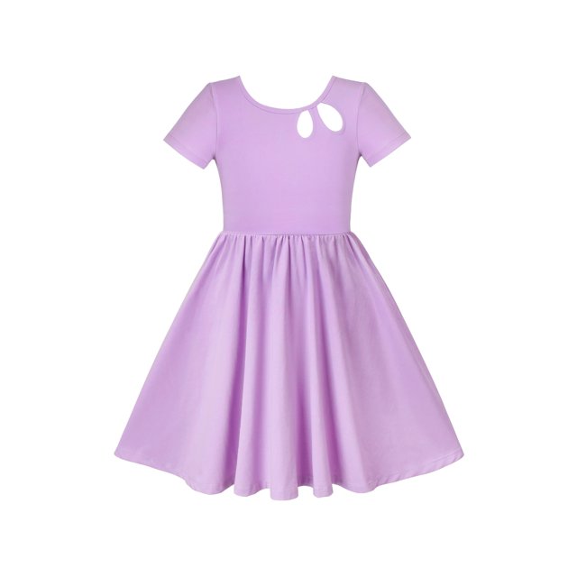 Robe Fille Coton Violet Col Rond Dos Creux Manches Courtes 4 Ans