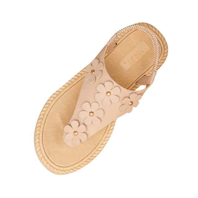 Sandalias Planas con Correas de Tobillo Floral Toe Post Espadrilles, Sandalias Planas de Mujer Toe Redondo Verano