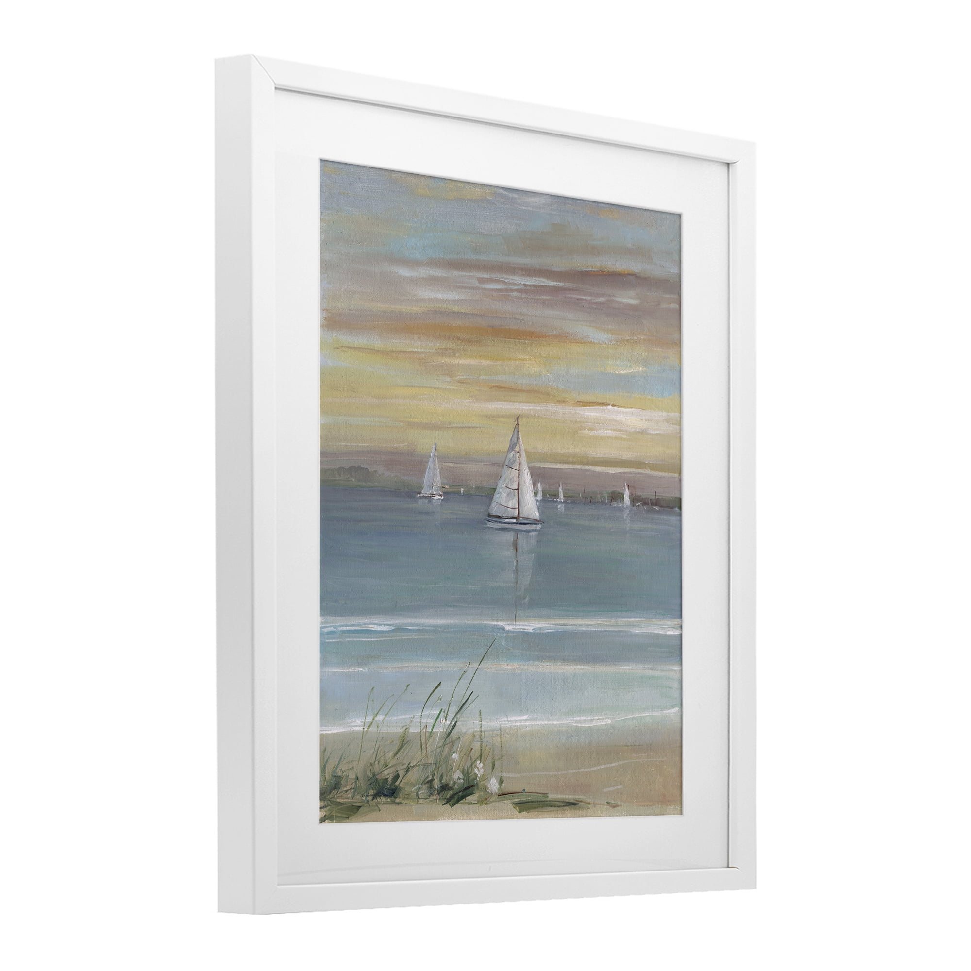 Stupell Industries Coastal Sailboats At Twilight White Framed Print Under Glass, design by Sally Swatland