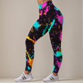 thumbnail image 6 of COMVALUE Women's Leggings - Full Length Bright and Neon Paint Splatter, Rainbow, and Patterened Leggings for Women Hot Pink Size L, 6 of 6