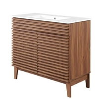 Sink Vanity Cabinet, Wood, Brown Walnut White, Modern Contemporary Urban Design, Hotel Bedroom Bathroom Master Suite Guest