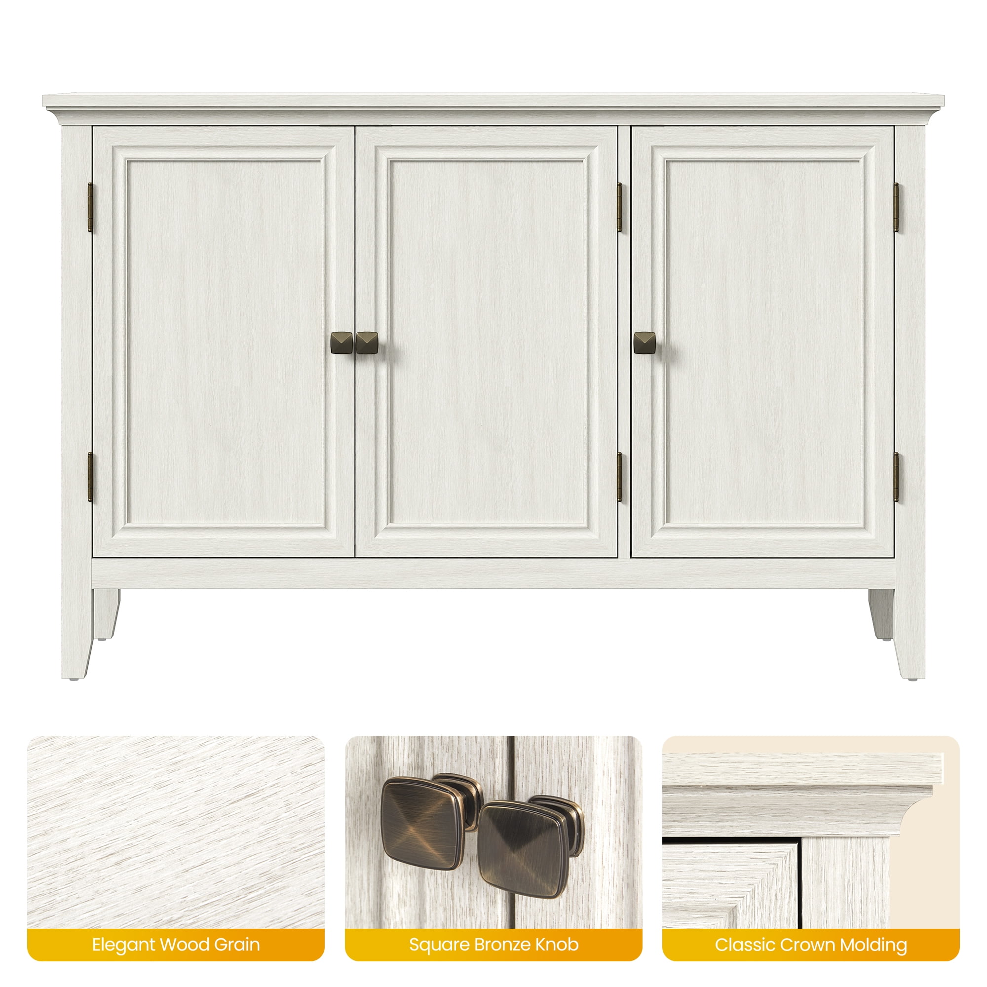 Buffet Cabinet with Doors and Adjustable Shelves, Bohemian Sideboard, Wood Credenza Cabinet Organizer for Bedroom, Living Room, Dining Room, Hallway