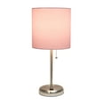 thumbnail image 2 of Creekwood Home Oslo 19.5" Contemporary Bedside USB Port Feature Standard Metal Table Desk Lamp in Brushed Steel with Light Pink Drum Fabric Shade for Home Décor, Bedroom, End Table, Living Room, Dorm, 2 of 6