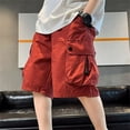 thumbnail image 5 of Babcutegg Boys Girls Cargo Shorts Lightweight Loose-Fit Cropped Casual Summer Clothes with Large Pockets Red Size 9-10, 5 of 7