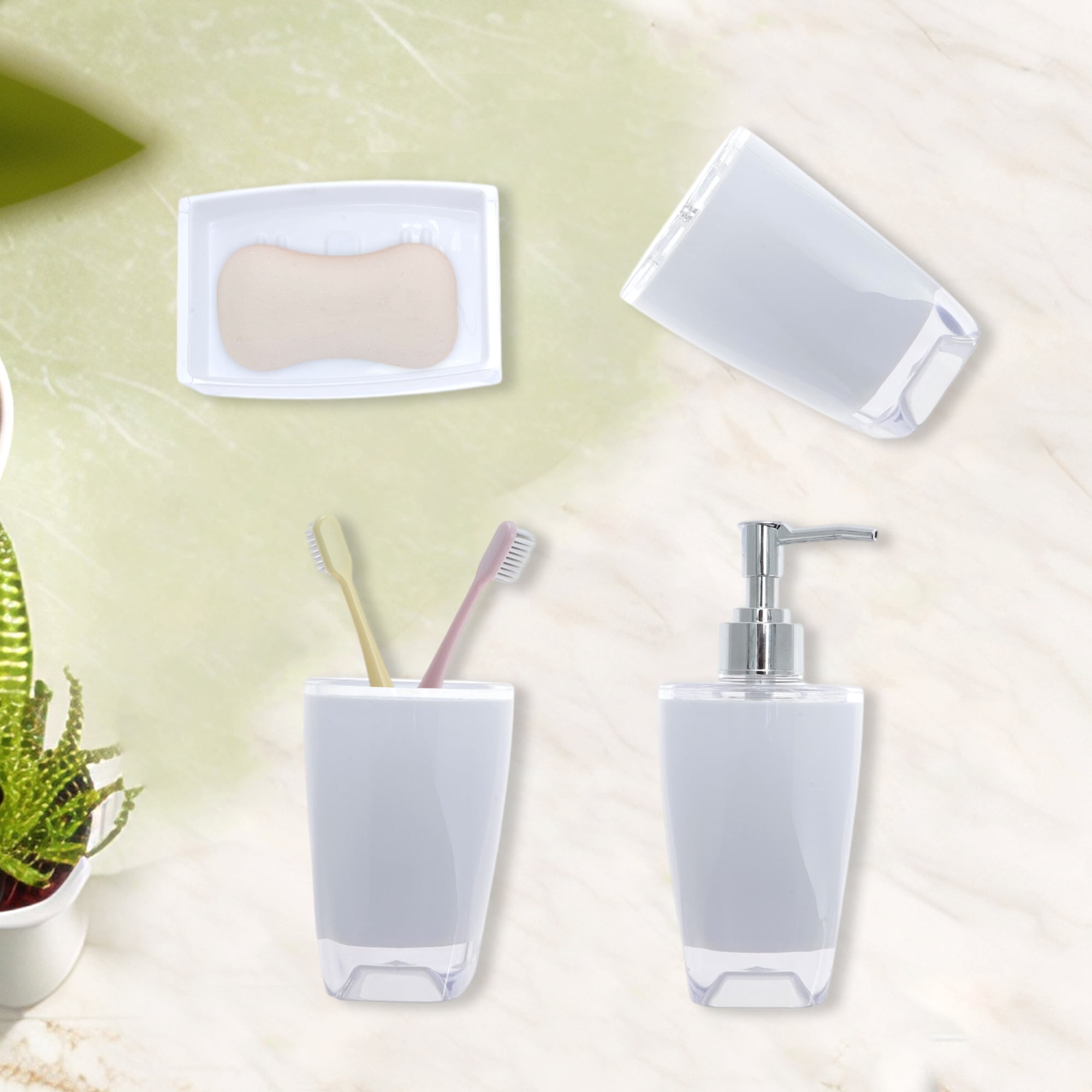 Unique Bargains 3 Pcs Reusable Bathroom Accessories Set White