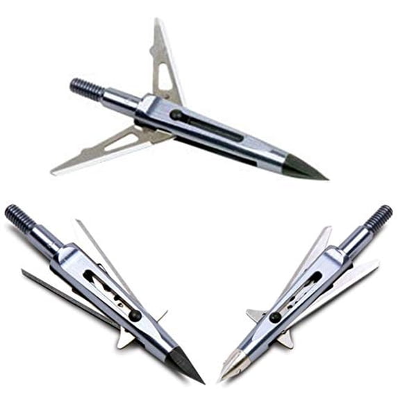 New Archery Products 2 Blade Rear-Deploying Bow Hunting Mechanical Broadheads with 2" Cutting Diameter & Spring-Clip Design - 3 Pack