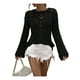 thumbnail image 1 of Txlixc Mujeres Trendy Hollow-Out Tops, Crochet Color sólido Cuello redondo Manga larga Punto Tops con puños acampanados para damas Txlixc  Moda, 1 of 9