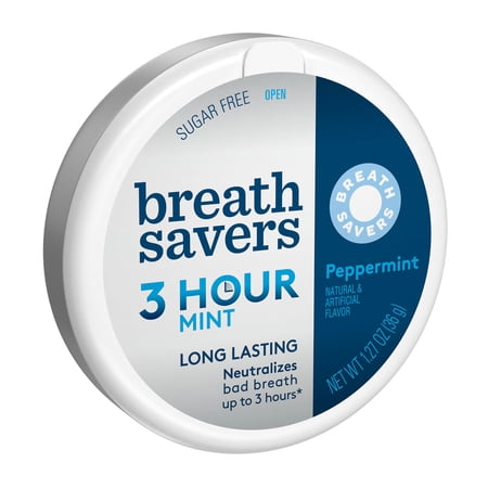 BREATH SAVERS PEPPERMINT FLAVORED SUGAR FREE BREATH MINTS, TIN 1.27 OZ