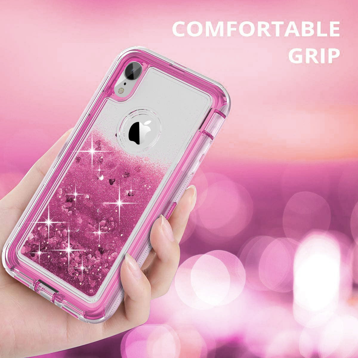 GUAGUA iPhone XR Case, Pink Glitter Bling Crystal Clear Shiny Cover for  Girls Women Three Layer Hybrid Hard PC Soft TPU Bumper Shockproof  Protective
