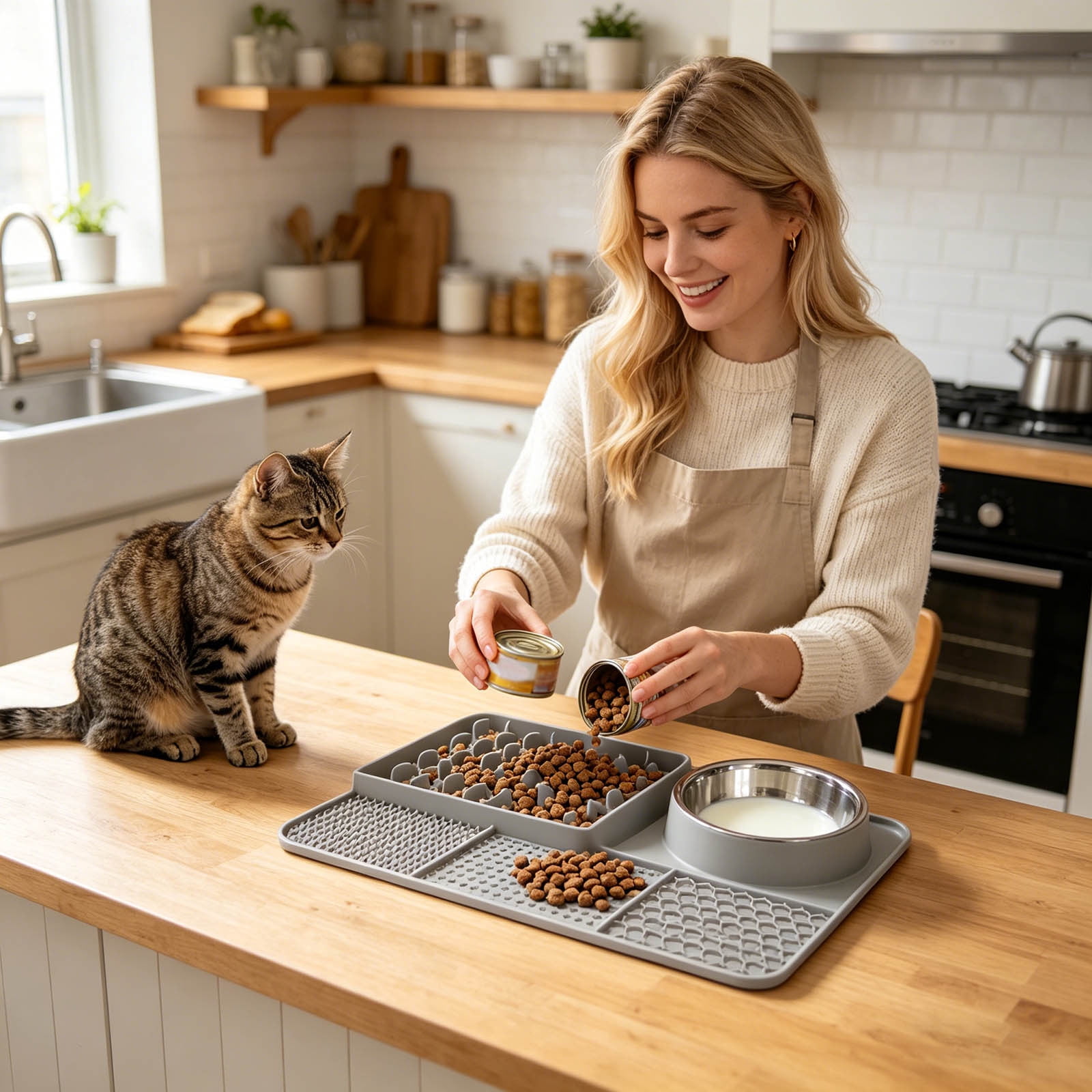 Licking Pad 5âInâ1 Silicone Slow Feeding Mat Suction Cup Antiâ Feeder Detachable Stainless Steel Bowl StressâRelief Set For Cats Dogs Puppies Daily Use 13.0 x 9.8 in Grey
