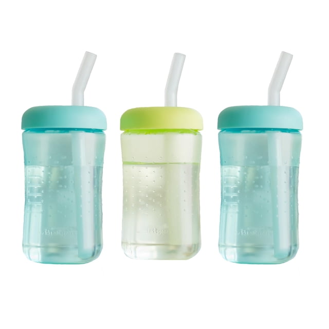 The First Years Squeeze & Sip Vasos con pajita para niños pequeños, vaso de transición exprimible con pajita de silicona, suministros de alimentación para niños pequeños, 7 onzas, 3 unidades, a partir