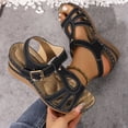 thumbnail image 4 of Wedges Heels for Women Peep Toe Cutout T-strap Sandals Summer Casual Vacation Beach Shoes Comfortable Orthopedic Walking Shoes Adjustable Buckle Strap Black Size 8, 4 of 7