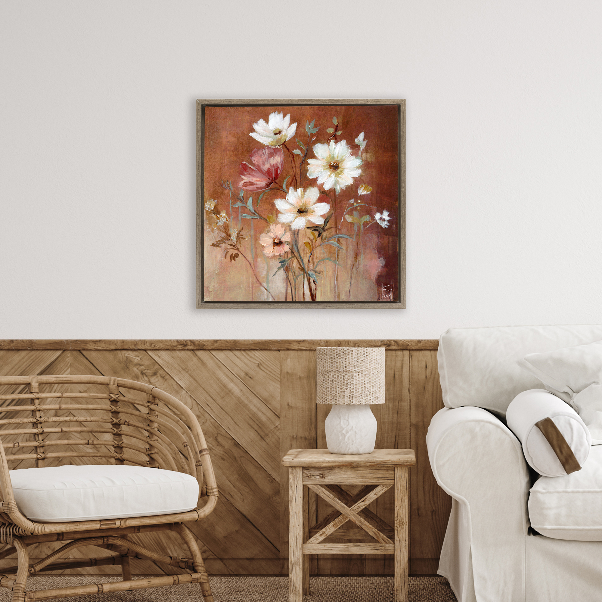 Mocha Flowers Collection Brown Framed Floater Canvas Wall Art, design by Sara Culpepper