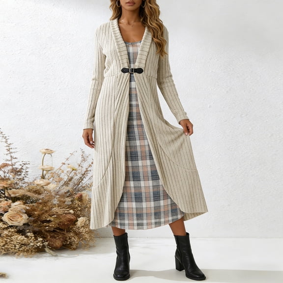 Women's 2 Piece Sweater Dress Set Knit Long Sleeve Open Front Cardigan And Bodycon Mini Dress Fall Outfit