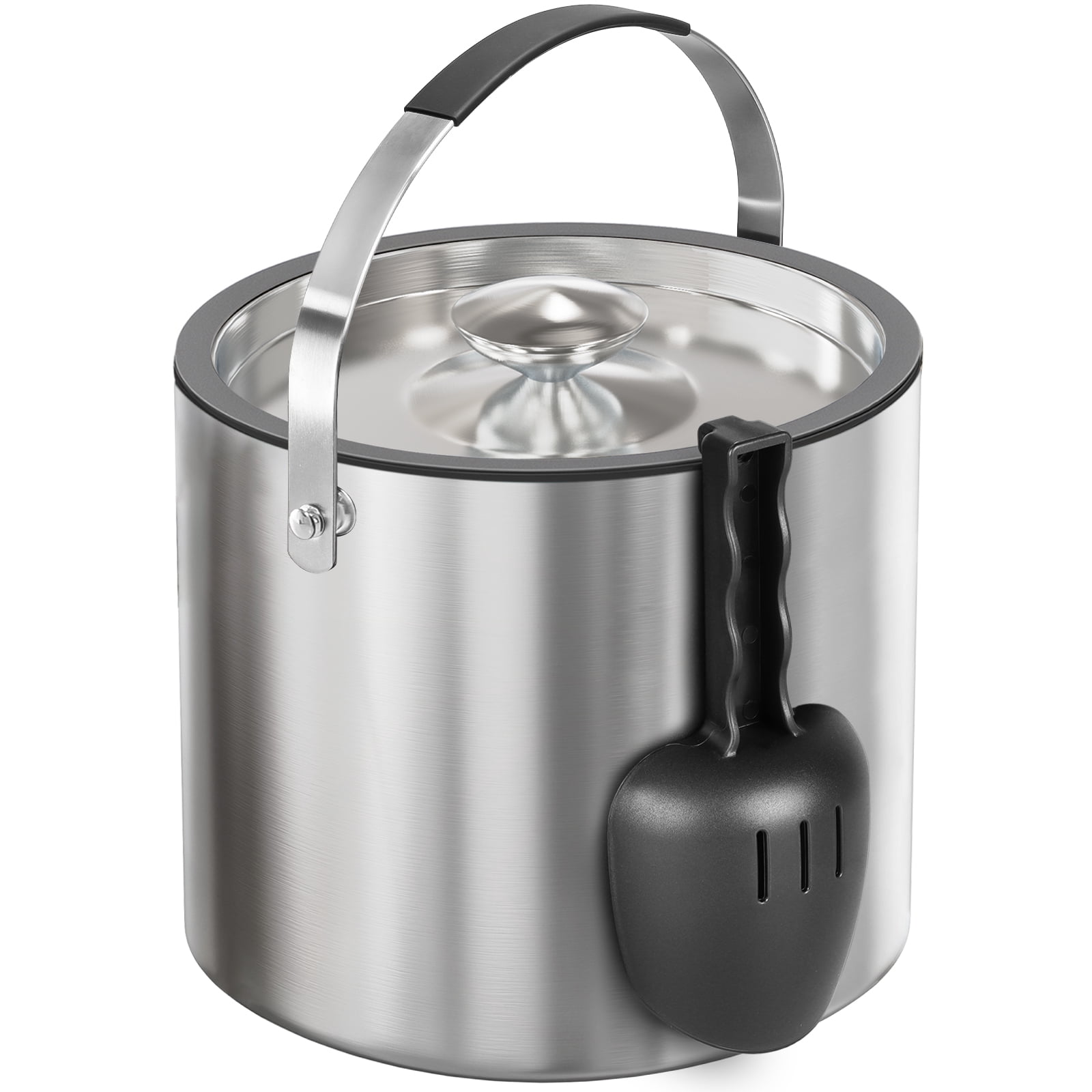 3.2L Double Wall Stainless Steel Ice Bucket with Lid,Scoop, Updated Insulated Ice Bucket for Cocktail Bar and Parties