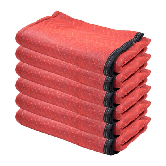6 Pack 72" x 80" Heavy Duty Moving Blankets for Furniture & Appliances Protection - Red Non-Woven Zig-Zag Stitching Quilted Furniture Pads for Packing, Storage & Cargo Protection