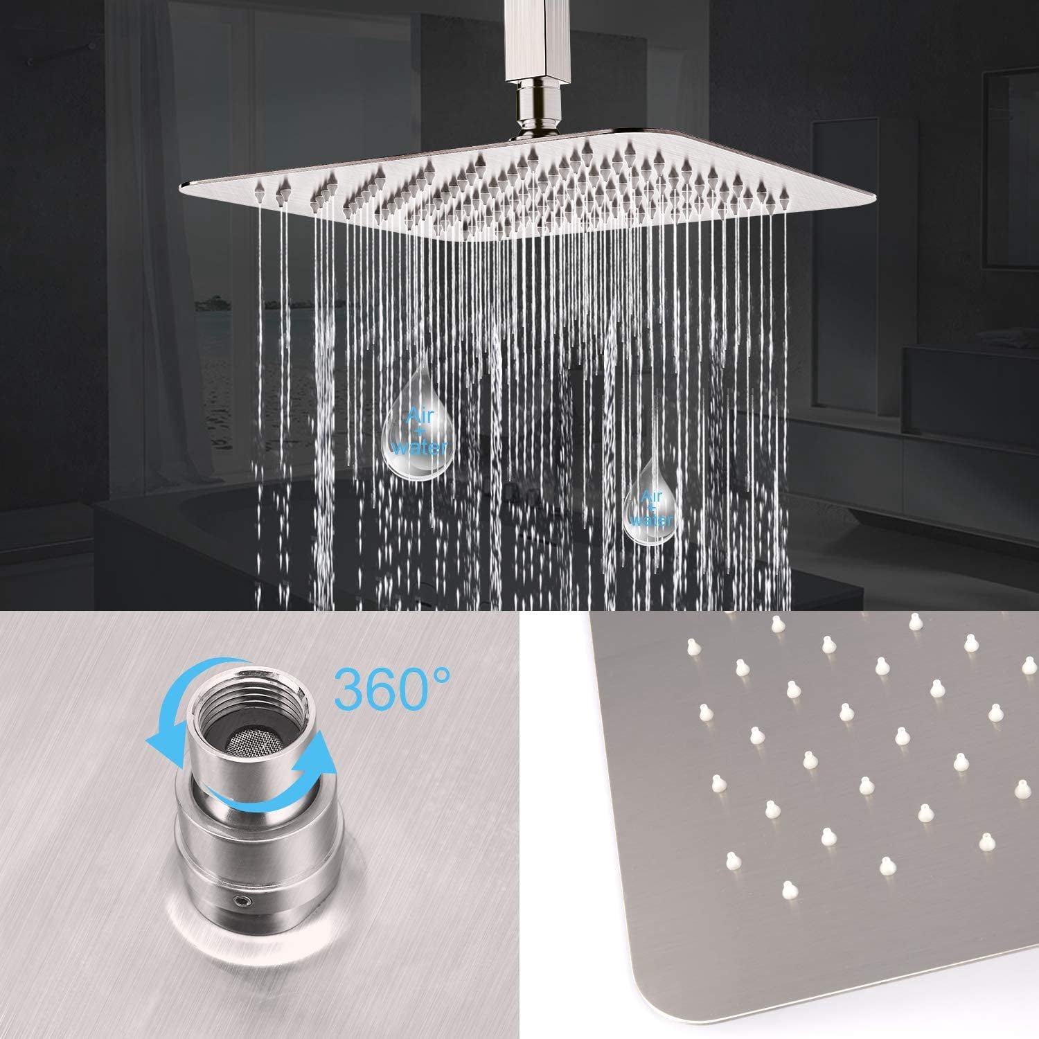 Zovajonia Shower System 16 Inches Shower Faucet Set, Rain Shower Head with Handheld Spray Bathroom Ceiling Mount Shower Fixtures Brushed Nickel