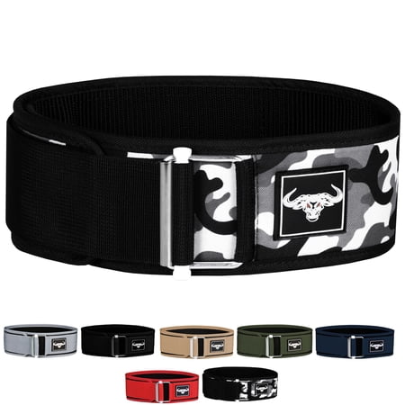 IBRO Quick Locking Premium Weight Lifting Belt - Powerlifting, Cross Training for Men and Women - 4 Inch Back Support, Metal Buckle - Professional Fitness, Olympic Lifting, Deadlift Grey Camo L