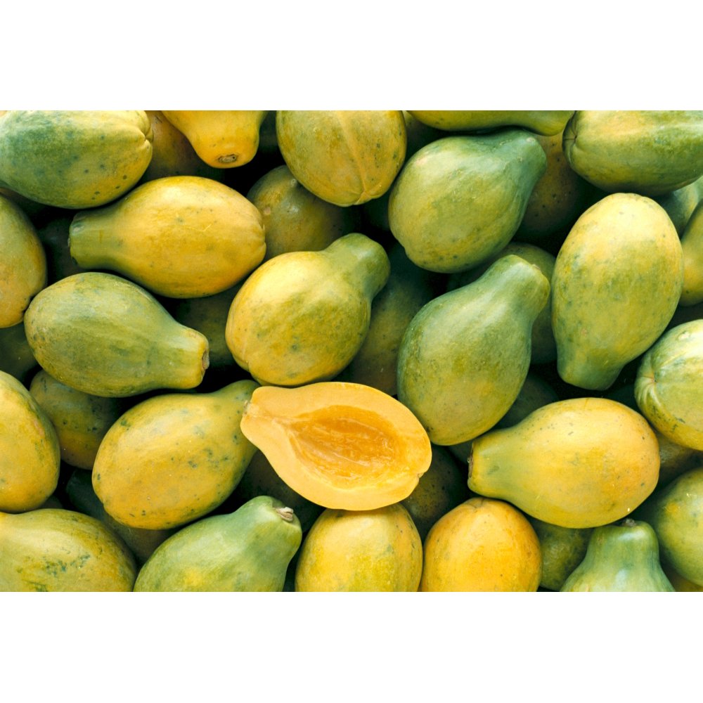 Many Papayas Colors Yellow And Green One Cut In Half C1171 PosterPrint