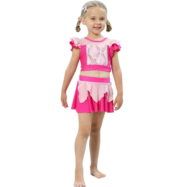 HAWEE Girls Princess Elsa/Anna/Cinderella/Bellle/Sofia/Aurora/Jasmine Swimsuit Bathing Suits Girl Ruffled Tankini Bikini Two Piece Frozen Swimwear Beachwear