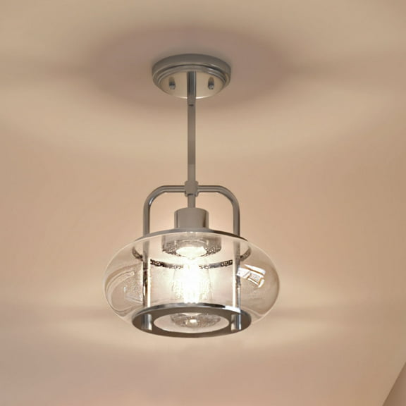 Luxury Utilitarian Indoor Pendant, 9.50''H x 10.00''W, with Coastal Style Elements, Nautical Design, Brushed Nickel Finish and Clear Seeded Glass, UQL3330