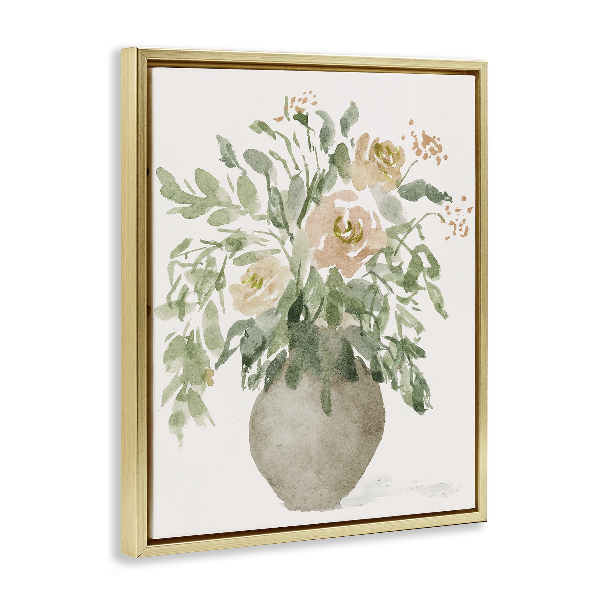 Stupell Industries Peach Roses Bouquet Plants & Flowers Painting Gold Floater Framed Canvas Art Print Wall Art, 17 x 21