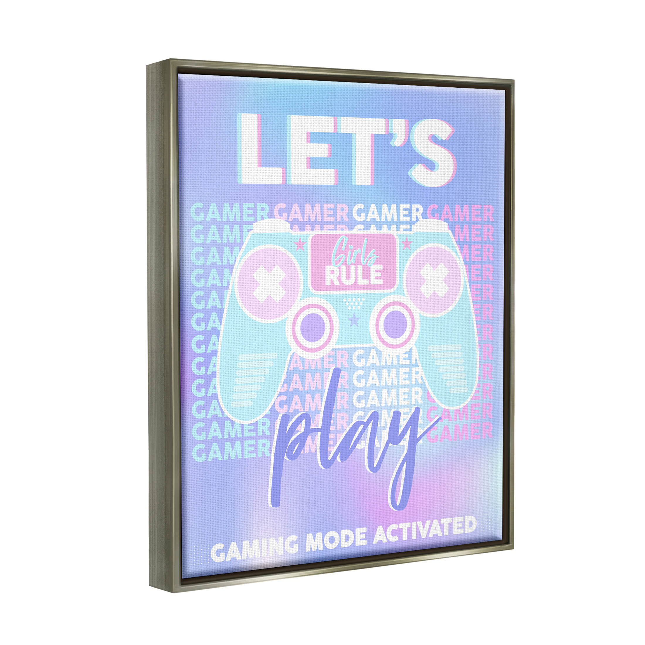 Let's Play Gaming Mode Activated Phrase Art for Kids Graphic Art Luster Gray Framed Art Print Wall Art