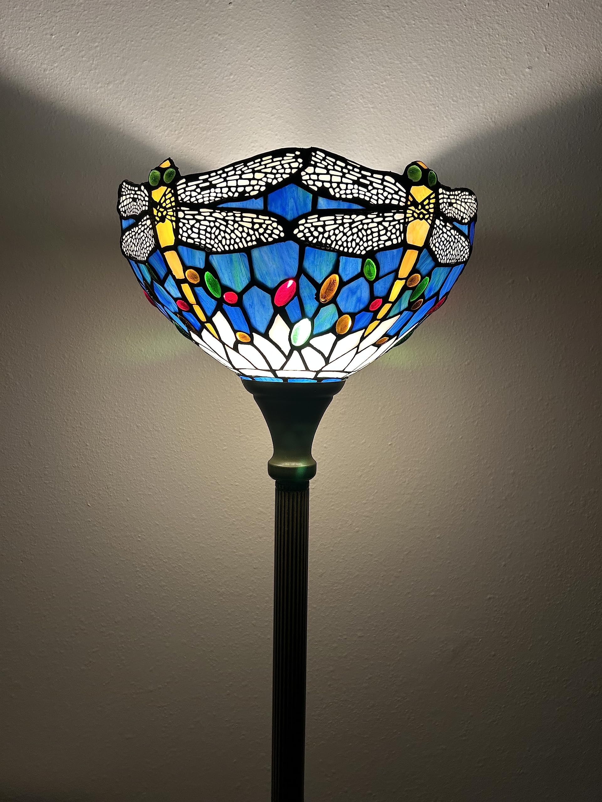 WERFACTORY Tiffany Style Floor Lamp, Sea Blue Glass Dragonfly