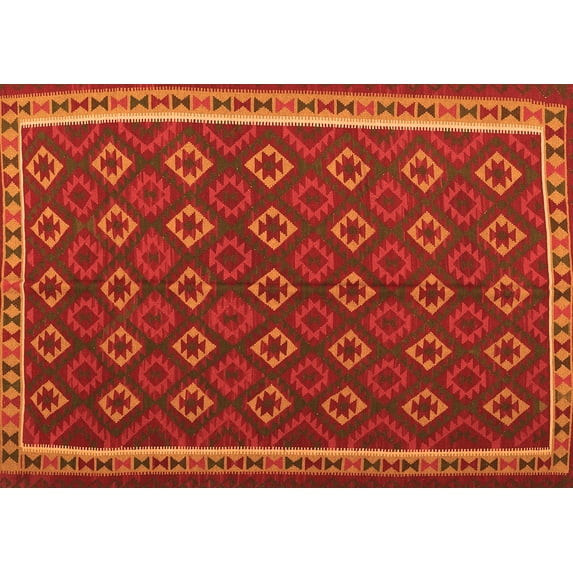 Ahgly Company Indoor Rectangle Oriental Orange Traditional Area Rugs, 5' x 7'