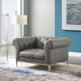 thumbnail image 2 of Contemporary Modern Urban Designer Living Room Lounge Club Lobby Armchair Accent Chair, Leather, Grey Gray, 2 of 7