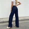 thumbnail image 5 of Womens Cargo Pants High Waisted Straight Leg Casual Summer Trousers Elastic Waist with Zipper Pockets for Work Daily Wear Travel,Blue,L, 5 of 7
