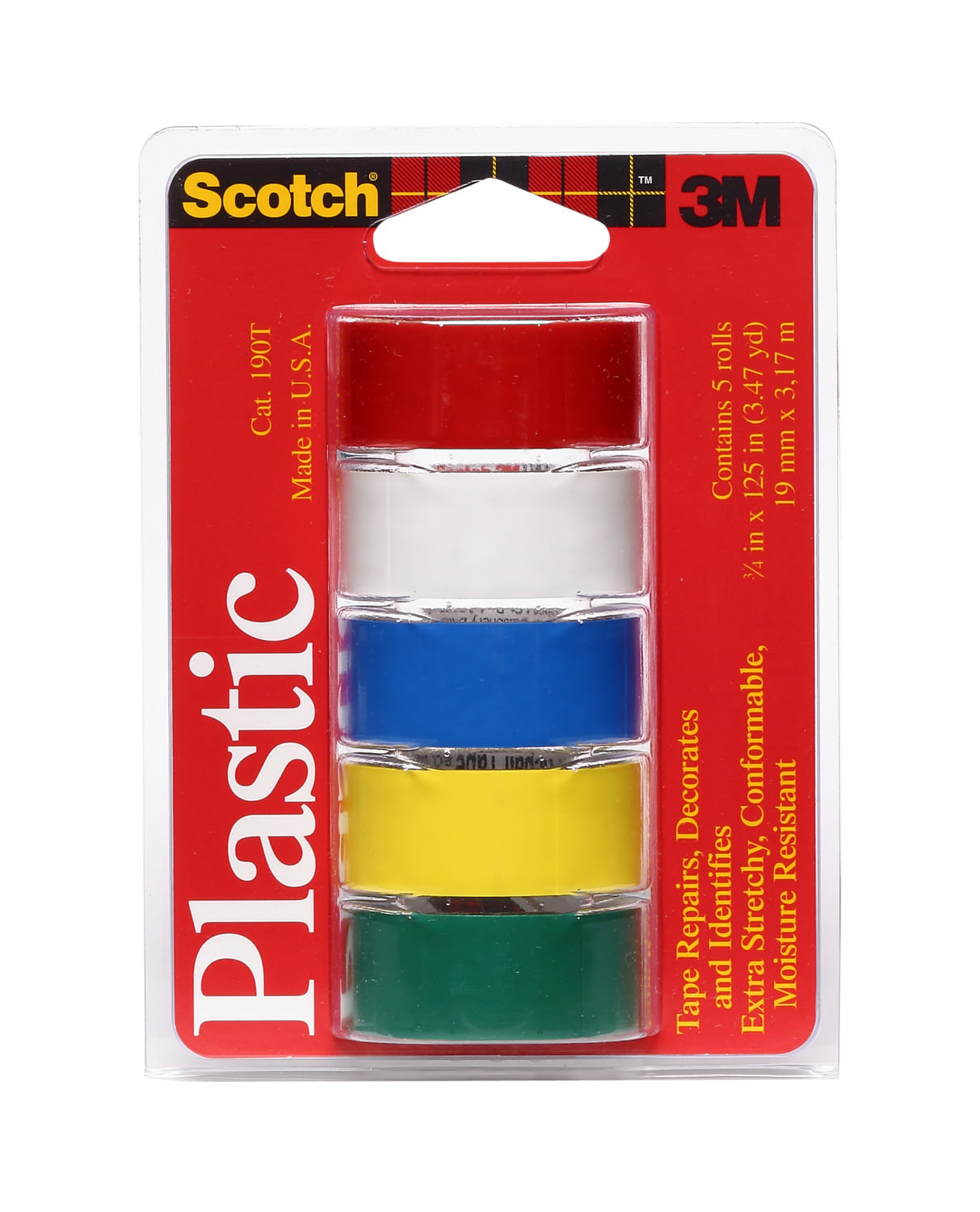 3M Scotch Covered Plastic Tape 5 Ct 3/4" x 3.47 Yd 