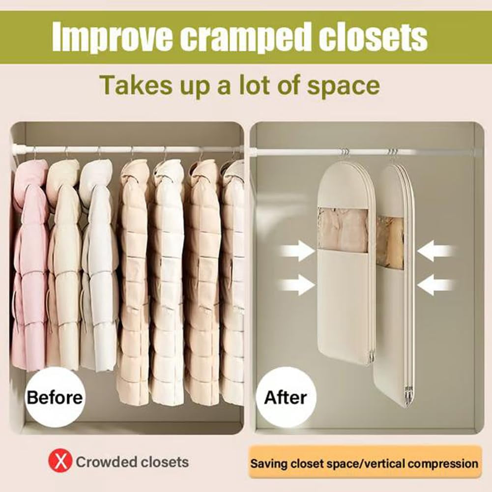 Hanging Garment Bag with Compression Zipper, Space Saving Closet Organizer for Coats Jackets Suits, Waterproof Clothes Storage Bag