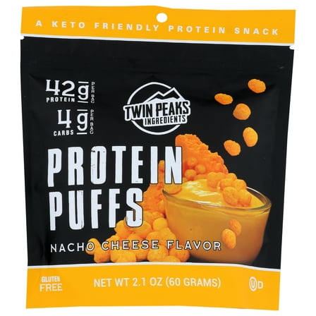 Pack of 12, Twin Peaks Ingredients Nacho Cheese Protein Puffs, 2.1 oz