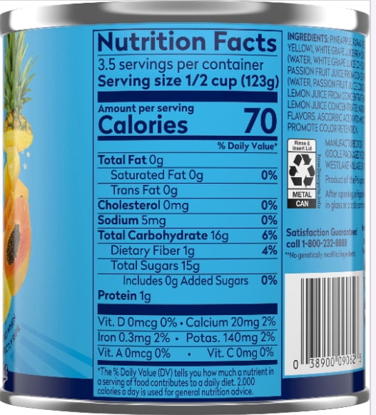 (12 pack) Dole Tropical Fruit, Pineapple and Papaya, No Sugar Added, 15.25 oz Can