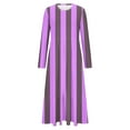 thumbnail image 3 of QUINDOS Dresses for Women Long Sleeve Casual A-Line Crew Neck Sun Dresses Summer Pockets Striped Pleated Long Midi Dresses for Women, 3 of 4
