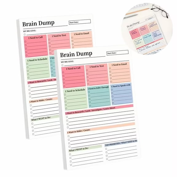 50 Page Brain Dump Tear-Off To Do Notebook,A5 Daily Planning Management Manual,Notepad Minimal Planning Tool,2 Pack