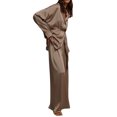 thumbnail image 4 of Txlixc Traje de pijama para mujeres, chaqueta de boton de manga larga con pantalones y cinturon Txlixc moda, 4 of 8