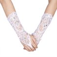 thumbnail image 2 of Scalloped Flower Lace Mesh Rhinestone Fishnet Gloves Fingerless Lace Gloves Wedding Gloves For Bride Accessory Wedding Prom Party, 2 of 7