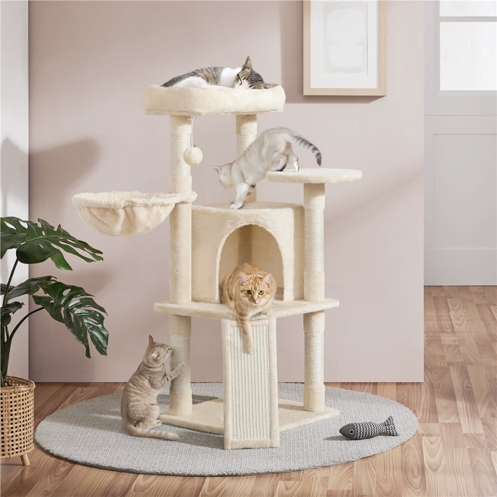 Yaheetech 42″H Big Condo Cat Tree with Scratching Post for Kittens, Beige