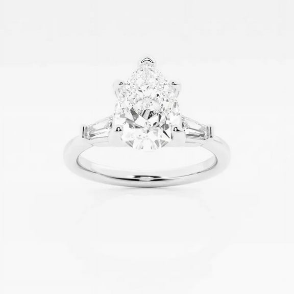 Zoya Jewel 1.6 Ct Pear Cut Lab-Created Simulated Diamond Engagement Ring – Elegant 3-Stone Mid Century Style – 14K White Gold Plated – Daily Wear Wedding Ring for Women