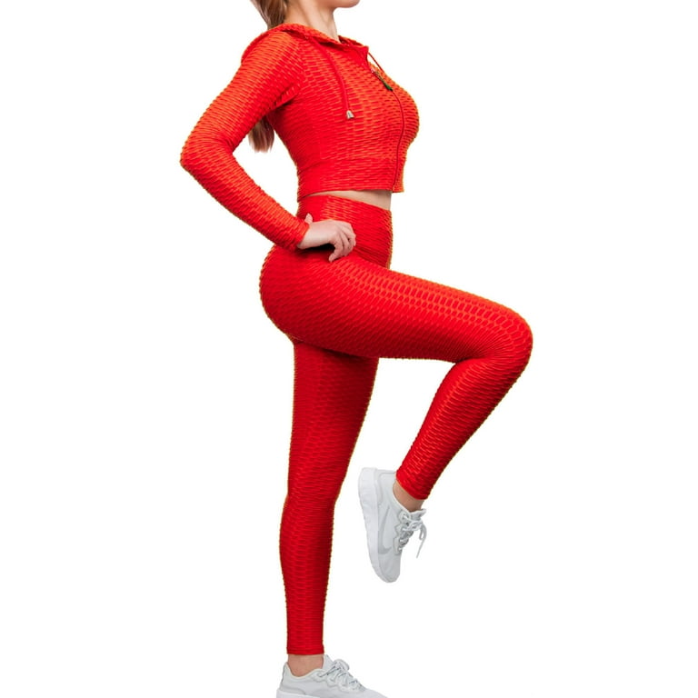 MixMatchy Women's Solid Scrunch Butt Active Leggings Zip Up Jacket Set  Workout Yoga Outfit 