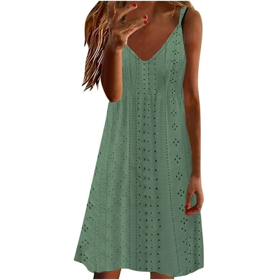 Summer Saving pimelu Sundresses for Women Casual Summer - Beach Dresses for Women Casual Summer Sleeveless Knee Length A Line Dress V Neck Cami Floral Vacation Tunic Dress