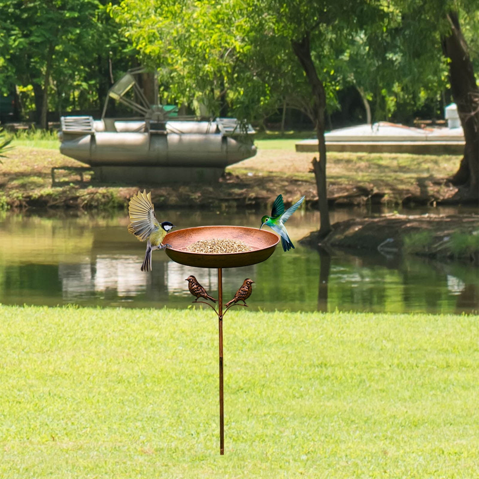 Bird Bath, Large Capacity Vintage Metal Bird Feeder, 33 Inch Outdoor Garden Bowl with Iron Stand Easy Install Clean