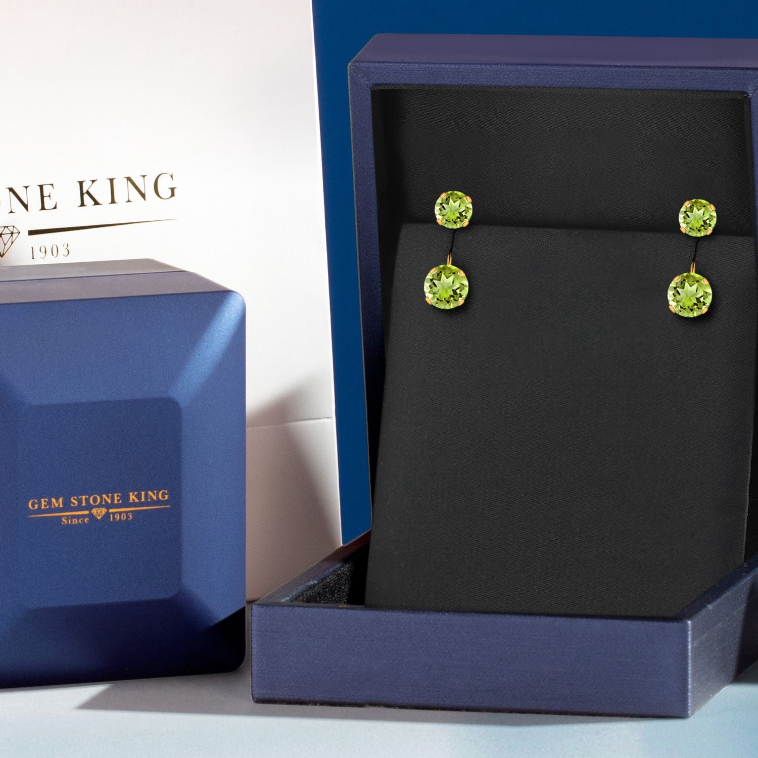 Gem Stone King 14K Yellow Gold Green Peridot Stud Earrings for Women | 3.10 Cttw | Gemstone August Birthstone | Round 6MM