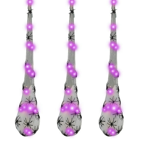 3Pcs Halloween Lighted Spider Egg Sacs Spider Web Halloween Indoor Outdoor Garden Yard Tree Hanging Ornaments Decorations