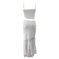 thumbnail image 4 of DHFJKG 2 Piece Skirt Sets For Women Summer Outfits Lace Camisole Spaghetti Strap Scoop Neck Crop Top Long Maxi Skirts Beach Vacation Clothes Versatile Outfit, 4 of 5