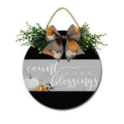 Count Your Blessings Sign Front for Door Decoration, 11 in Round Wood Wreaths Wall Hanging Outdoor, Farmhouse, Porch, for Spring Summer Fall All Seasons Holiday Christmas