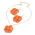 thumbnail image 3 of Flower Alloy Enamel Pendant Necklace & Dangle Earring Golden Dark Orange 370mm & 65x41mm, 3 of 3